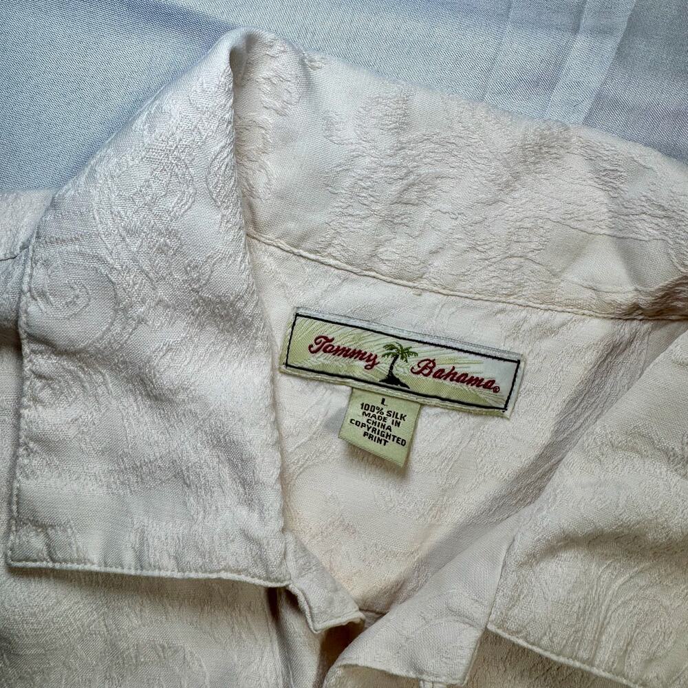 Tommy Bahama Camp Shirt Ivory Silk Men's Large 90s Western Y2K Coastal Resort - Picture 5 of 13